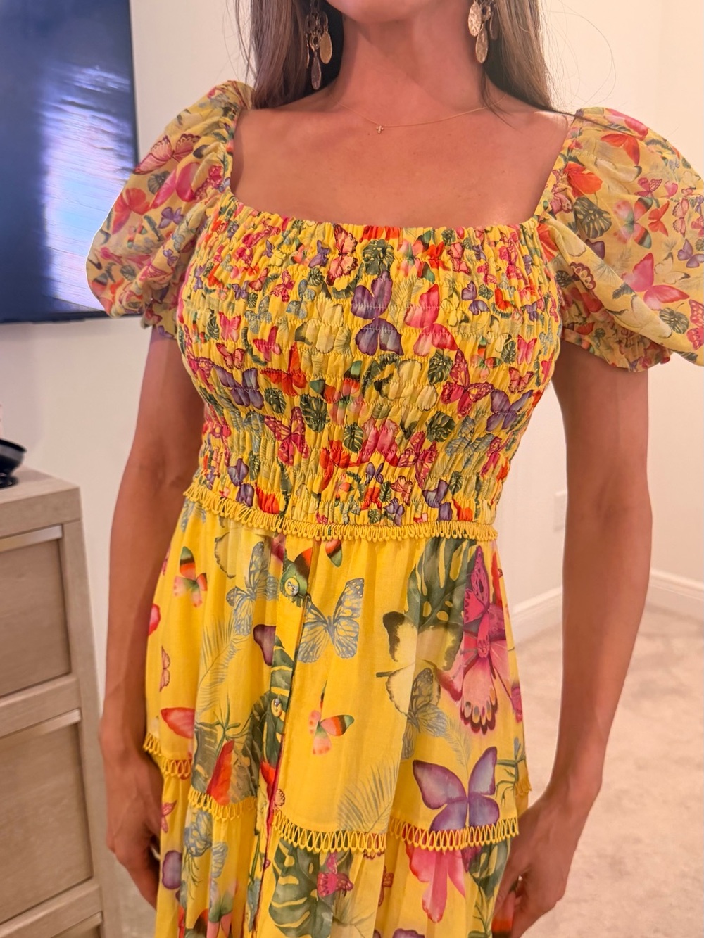 Charo Ruiz Yellow Floral & Butterfly Puff-Sleeve Maxi Dress - Picture 3 of 4